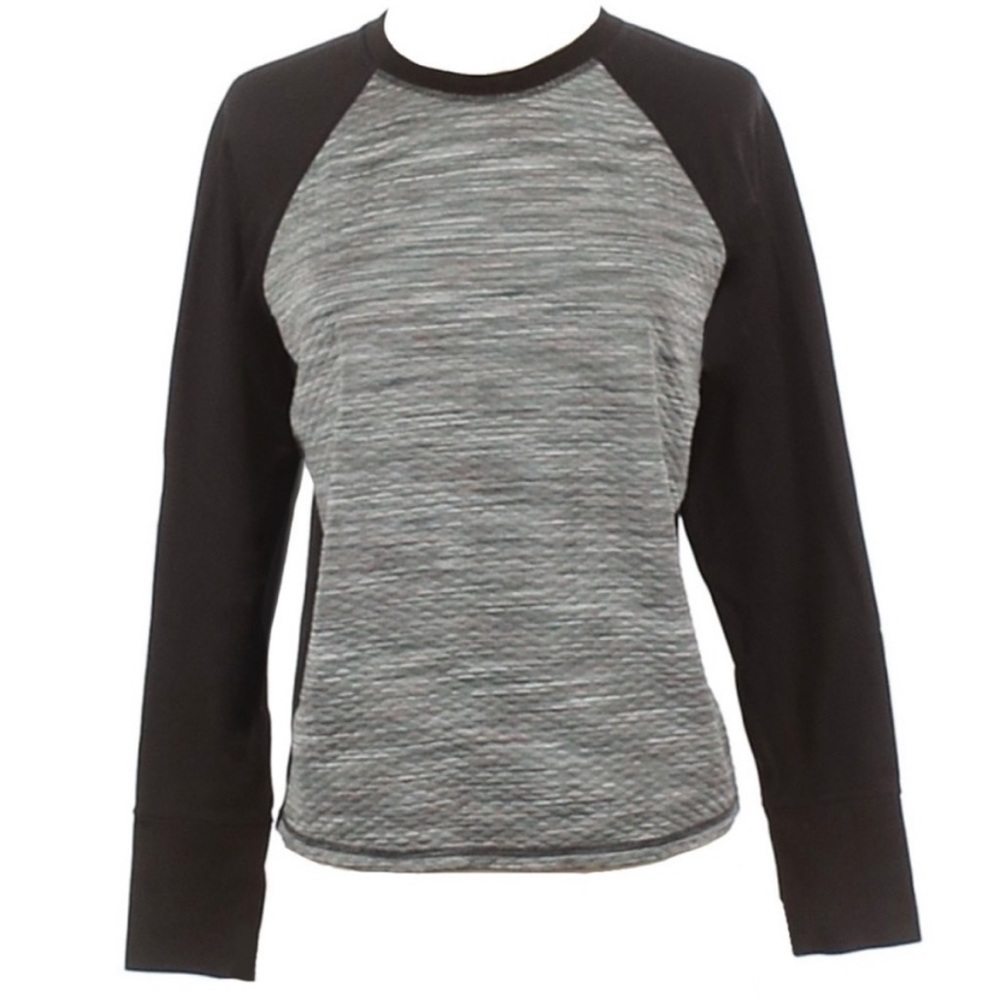 Athleta Snowscape Quilted Pullover Crewneck in Heathered Grey and Black